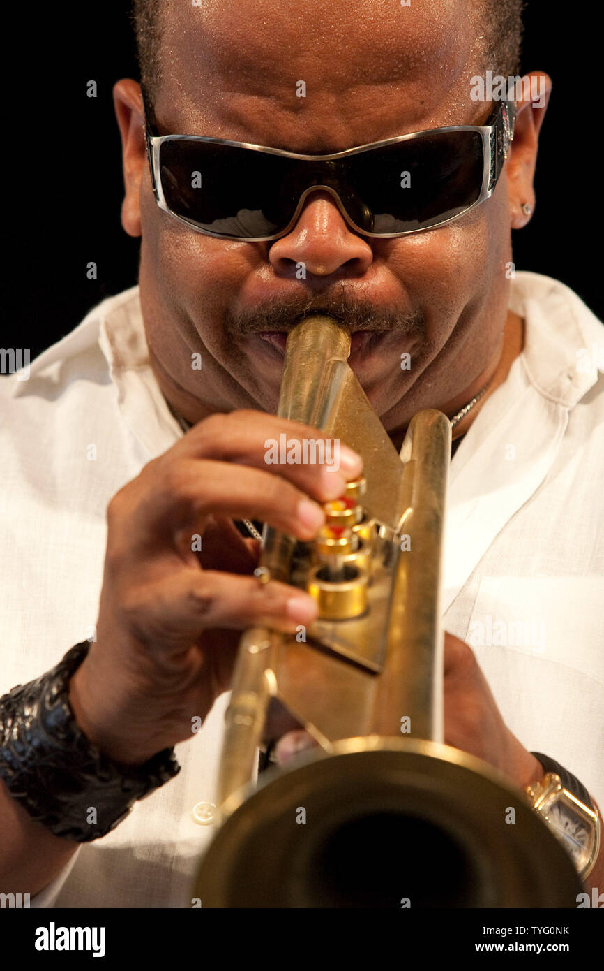 New Orleans jazz trumpeter and Grammy winner Terence Blanchard during his set at the WWOZ Tent at the New Orleans Jazz & Heritage Festival on April 26, 2009. He has written the score for every Spike Lee film since 1991.  The 10-day festival sponsored by Shell attracts 400,000 people yearly.  (UPI Photo/Bevil Knapp) Stock Photo