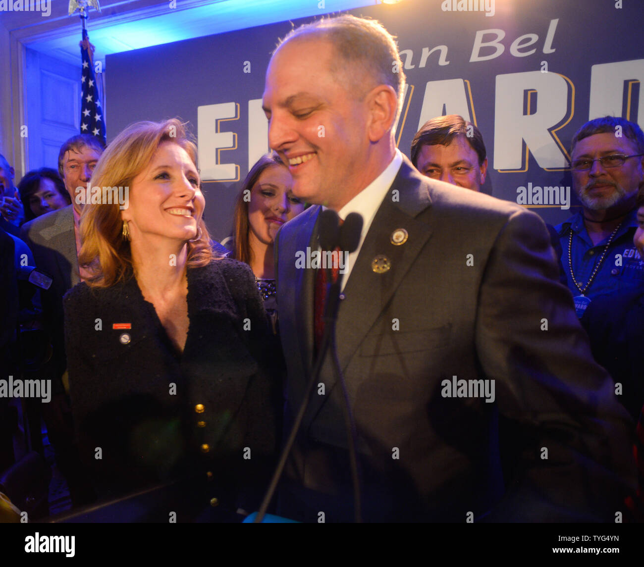 Louisiana Democratic gubernatorial candidate John Bel Edwards speaks to supporters election night at the Hotel Monteleone in New Orleans November 21, 2015.  Photo by Veronica Dominach/UPI Stock Photo