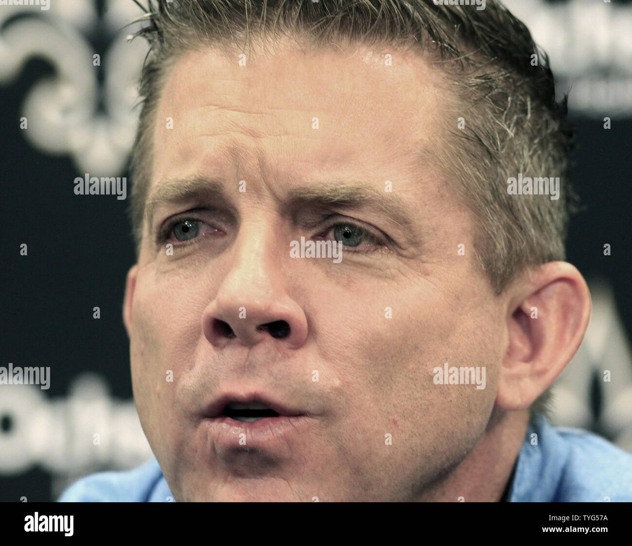 Sean Payton announced that he plans to return as the Saints head coach next season, during a press conference in New Orleans, January 6, 2016. 'I'll be here as long as they'll have me,' Payton said. In recent weeks there has much speculation about Payton's future with the club.   Photo by AJ Sisco/UPI Stock Photo