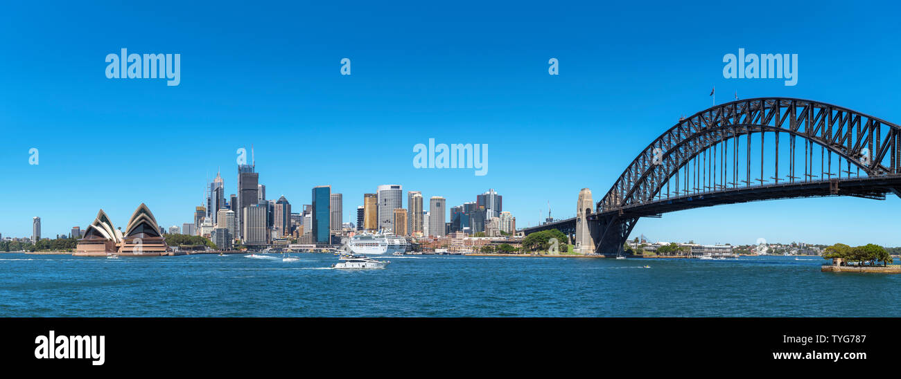 Sydney skyline. Panoramic view of Sydney Harbour Bridge, Sydney Opera House and Central Business District from Kirribilli, Sydney, Australia Stock Photo