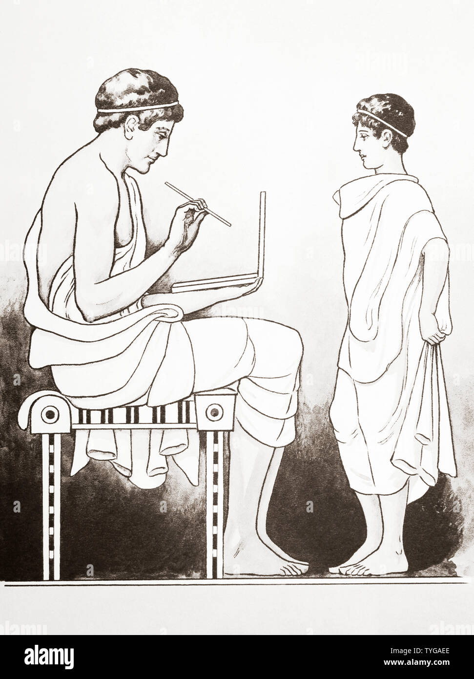Schoolboy in ancient Greece.  From a contemporary print, c.1935. Stock Photo