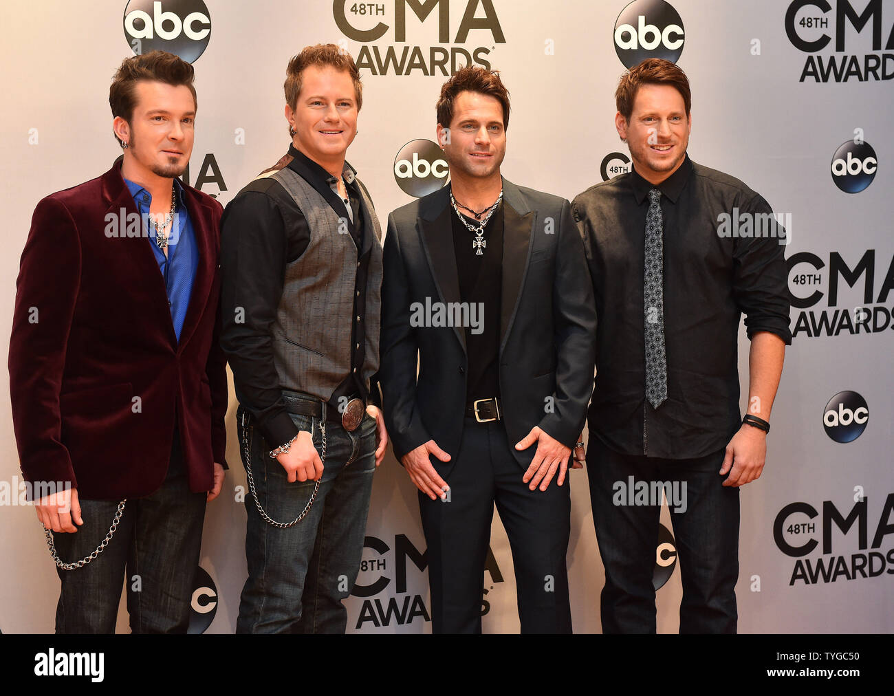 Parmalee arrives on the red carpet for the 48th Annual Country Music Awards at Bridgestone Arena in Nashville on November 5, 2014. UPI/Kevin Dietsch Stock Photo