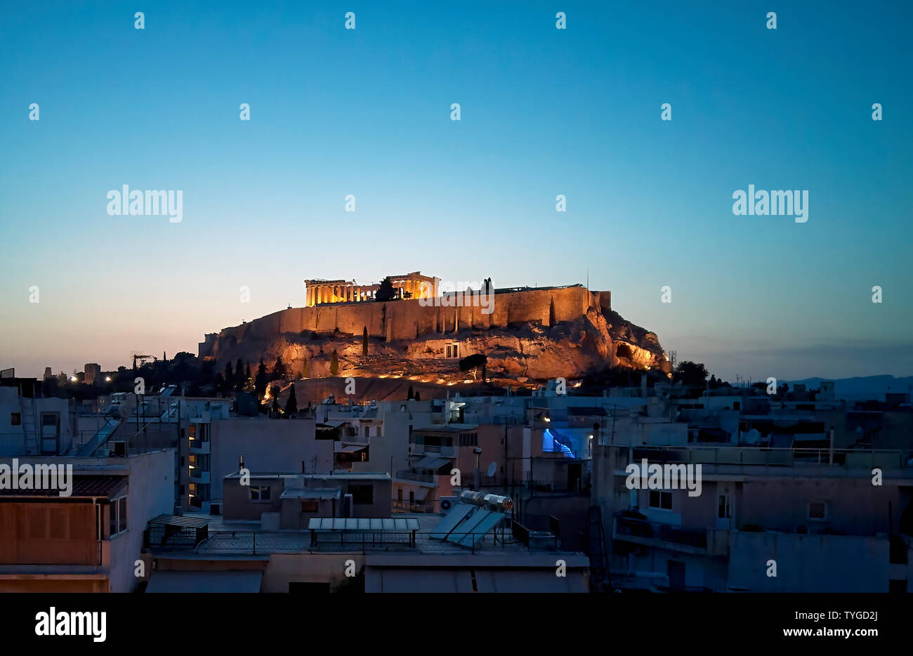 Athens Greece. Sunset at the Acropolis and the Parthenon Stock Photo
