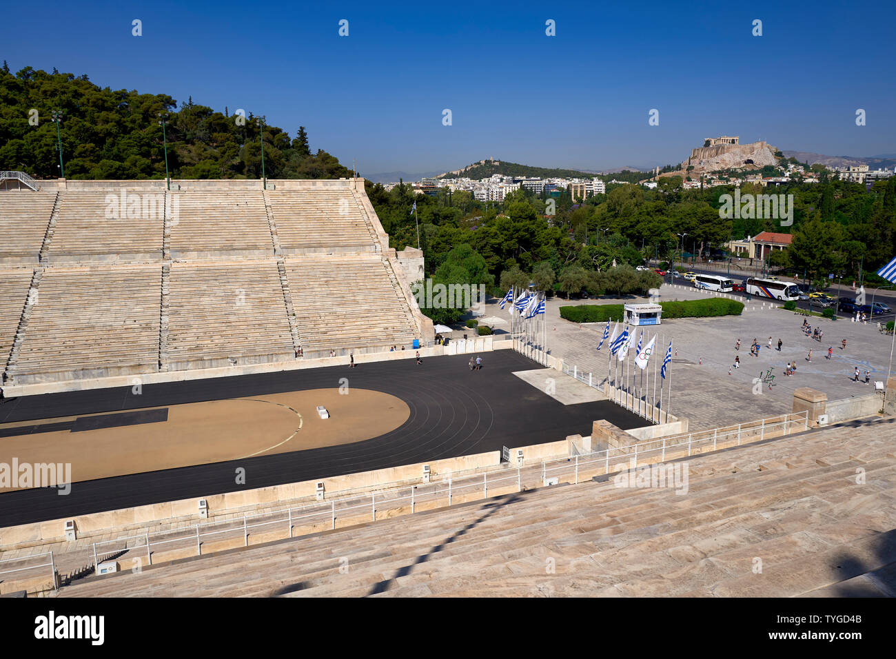 Athens Greece.The Panathenaic Stadium, site of the first modern Olympic games in 1896. The Acropolis in the background Stock Photo