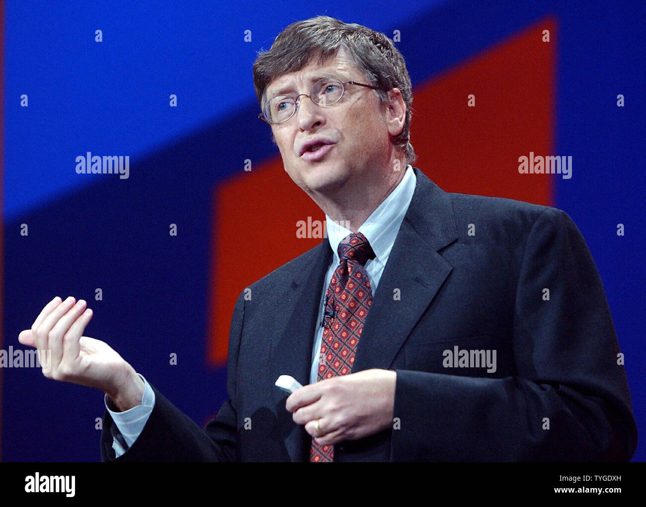 Microsoft Chairman and Chief Software Architect Bill Gates introduces Microsoft  Office System 2003 at a October 21, 2003 New York press conference. The  system offers innovative ways to communicate and manage complex