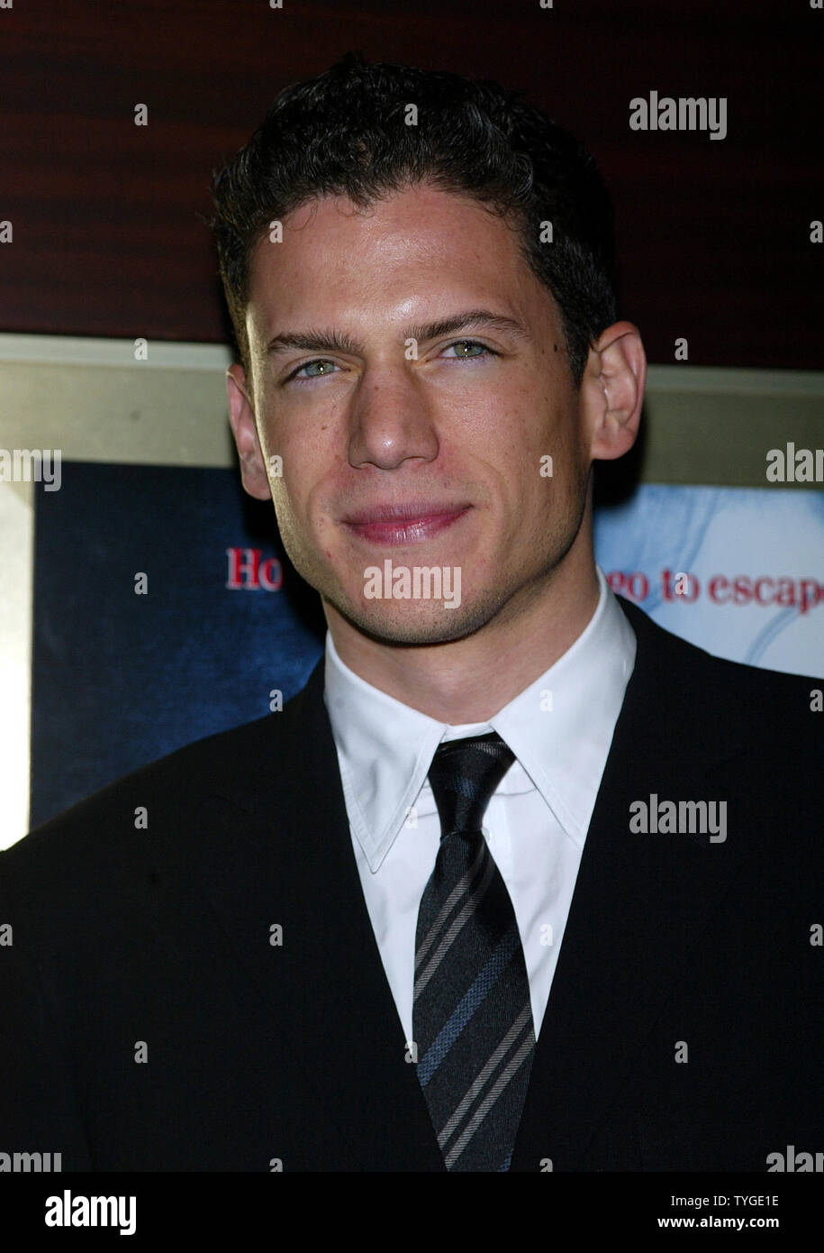 Wentworth Miller poses for pictures at the special screening for his new film 'The Human Stain' at the MGM Screening Room in New York on October 23, 2003.   (UPI/LAURA CAVANAUGH) Stock Photo
