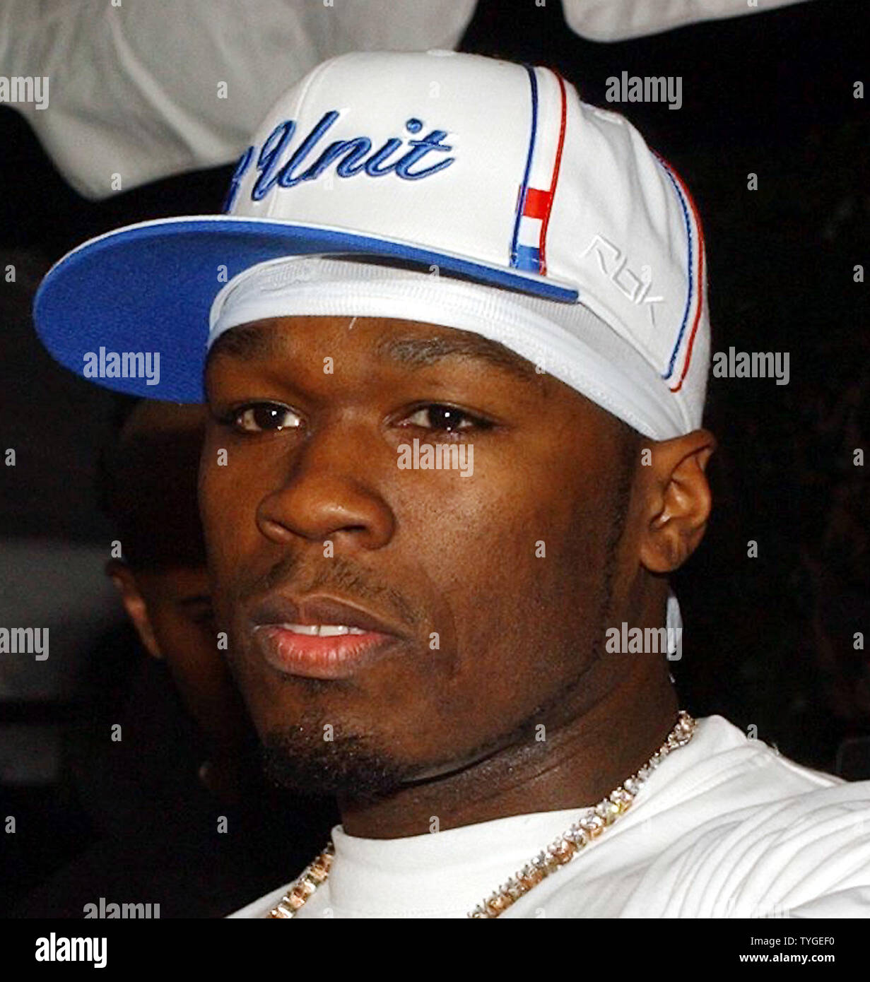Reebok spokesperson rapper 50 Cent meets the media at a New York nightclub  on Nov. 4, 2003 to launch his G6 lifestyle footware. (UPI/Ezio Petersen  Stock Photo - Alamy