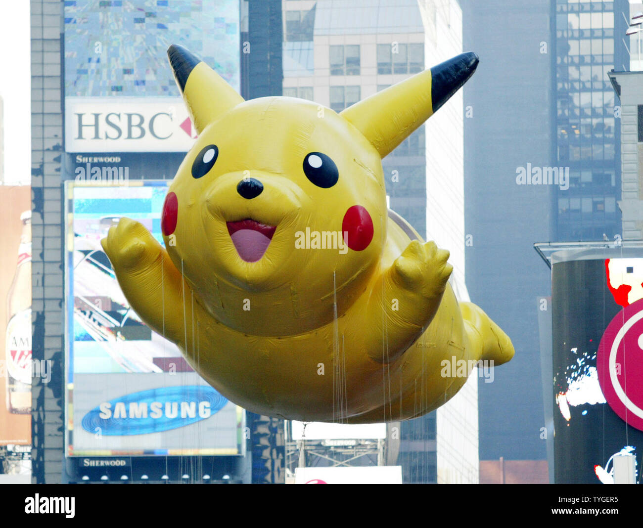 The giant Picachu balloon makes it's way down Broadway at the 77th ...