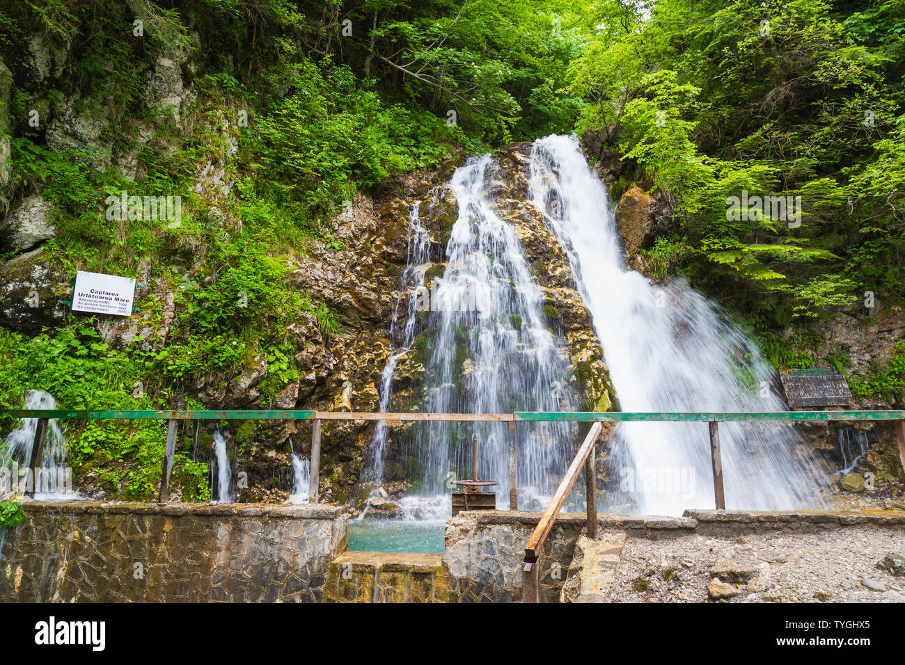 Waterfall Urlatoarea from Bucegi Natural Park, Romania Stock Photo