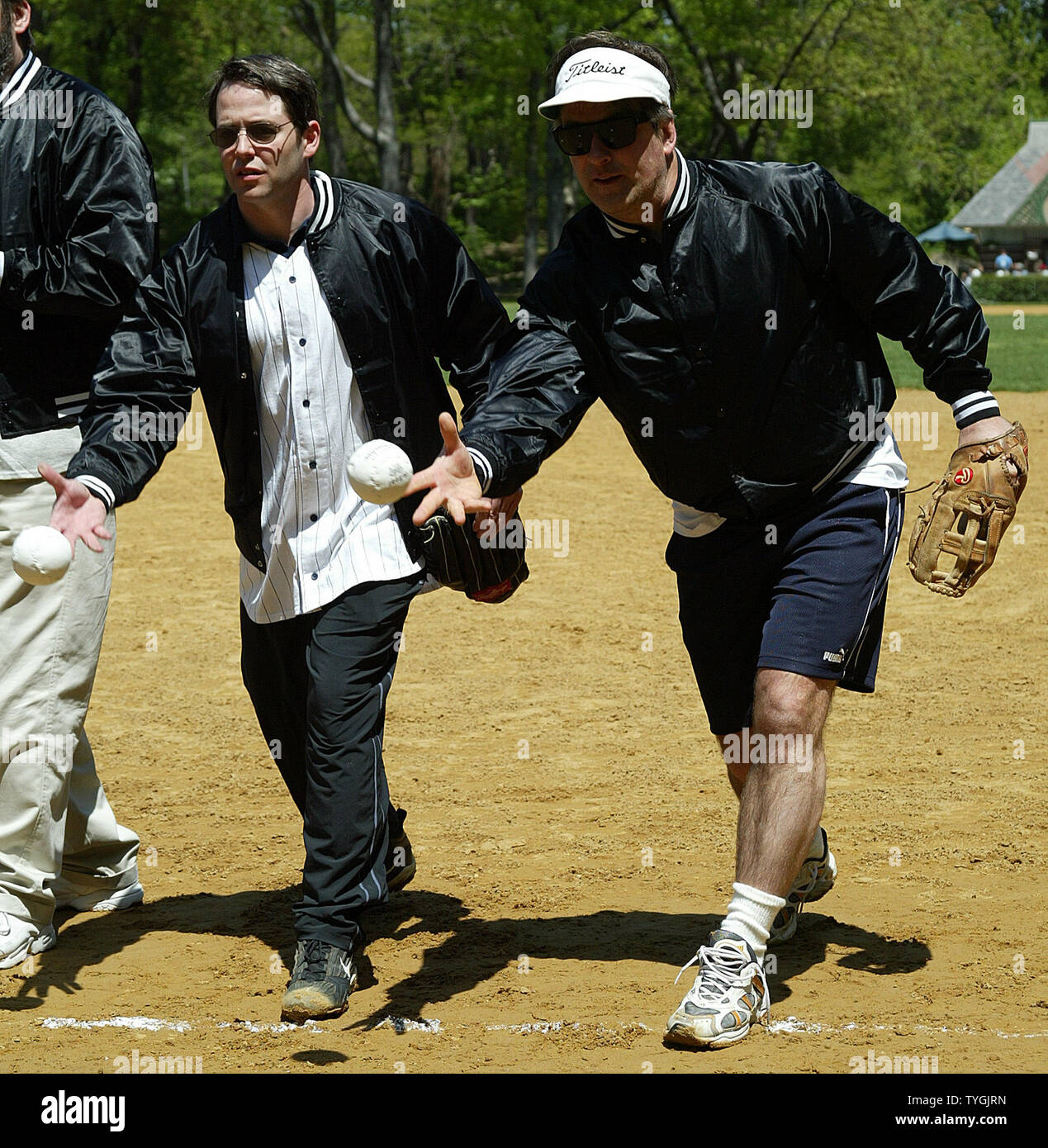Matthew Broderick (left) and Alec Baldwin throw out the ceremonial