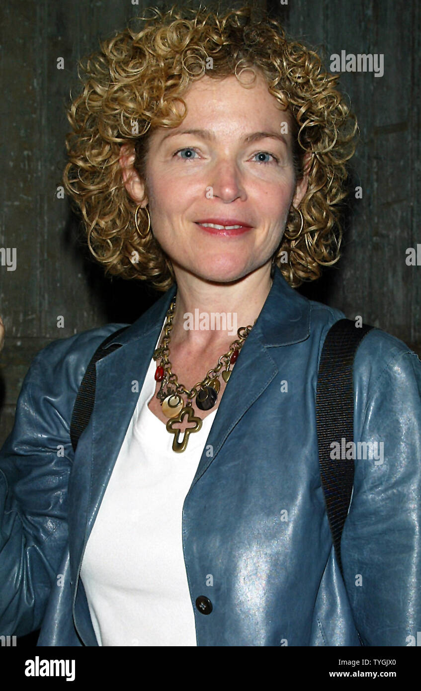 Amy Irving poses for pictures at the cocktail party for "Carandiru" at Churrascaria in New York on May 7, 2004.   (UPI Photo/Laura Cavanaugh) Stock Photo