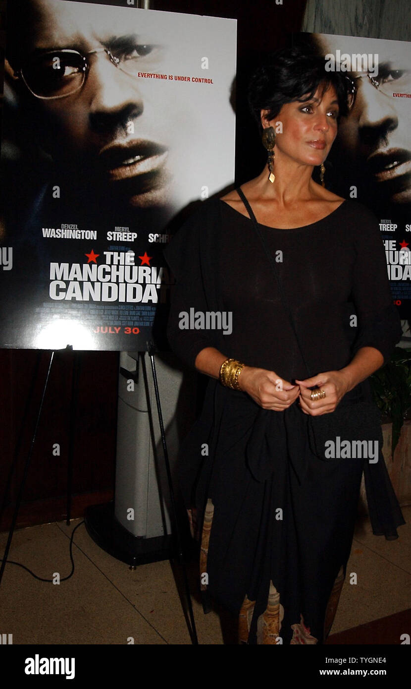 Tina Sinatra who owns the rights to the original 1960's Manchurian Candidate film which starred her father Frank Sinatra poses at the July 19, 2004 New York world premiere of the remake which now stars Denzel Washington and Meryl Streep. (UPI Photo/Ezio Petersen) Stock Photo