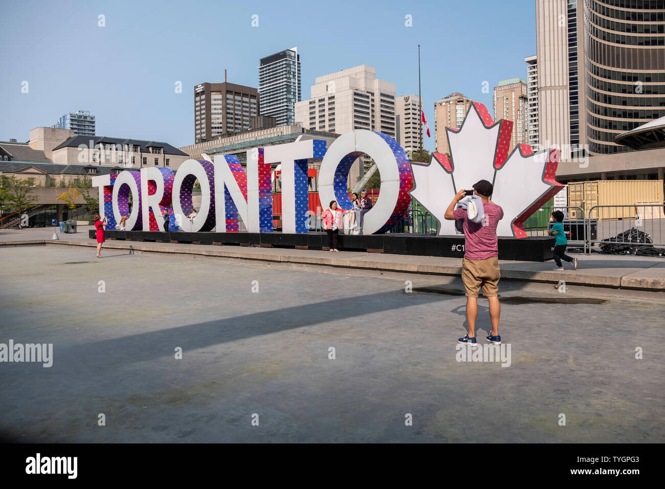 Toronto, Ontario, Canada, city life in the summer with activities at Dundas Square and Eaton Centre and Yonge Street, summer festivals Stock Photo