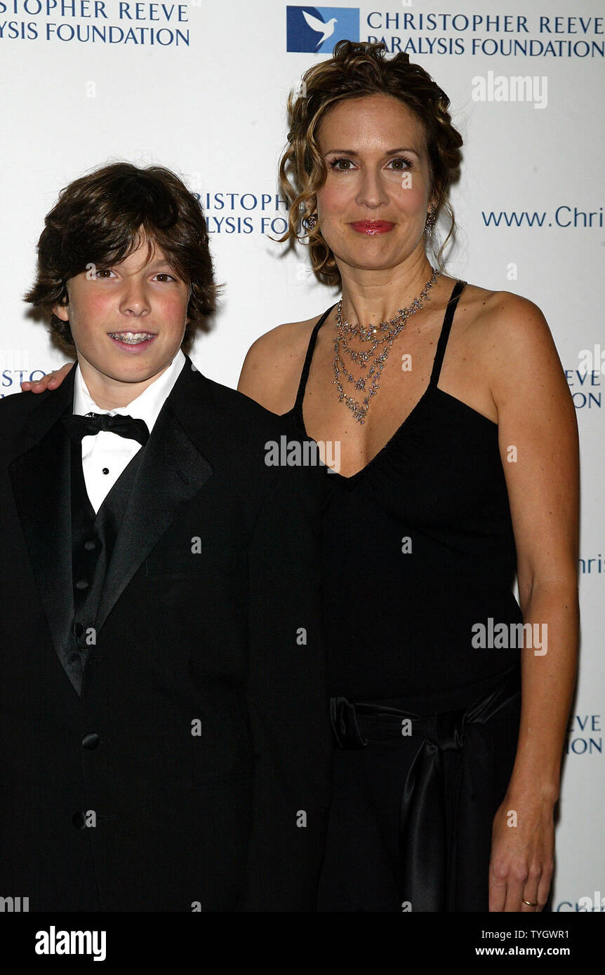 Dana Reeve and son Will pose for pictures at the Christopher Reeve