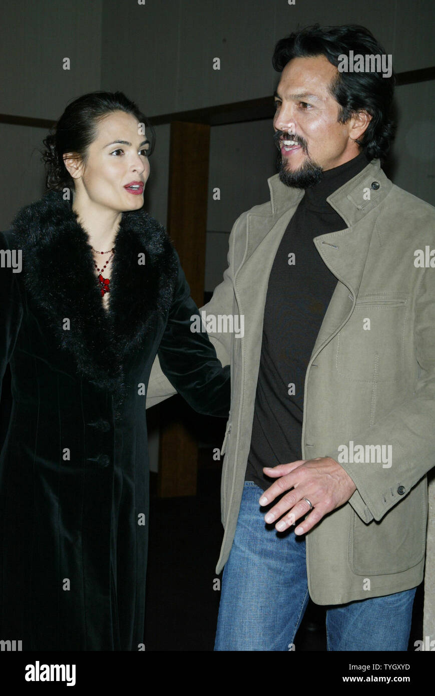 Benjamin Bratt and wife Talisa Soto arrive for the premiere of 'The Woodsman' at the Skirball Center in New York on December 15, 2004.  (UPI Photo/Laura Cavanaugh) Stock Photo