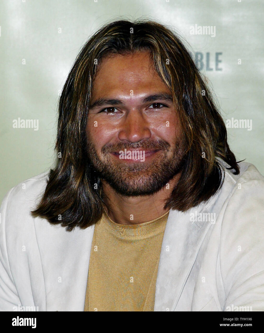 Johnny Damon signs copies of his new book Idiot: Beating The Curse and  Enjoying the Game of Life at Barnes & Noble in New York on April 4, 2005.  (UPI Photo/Laura Cavanaugh