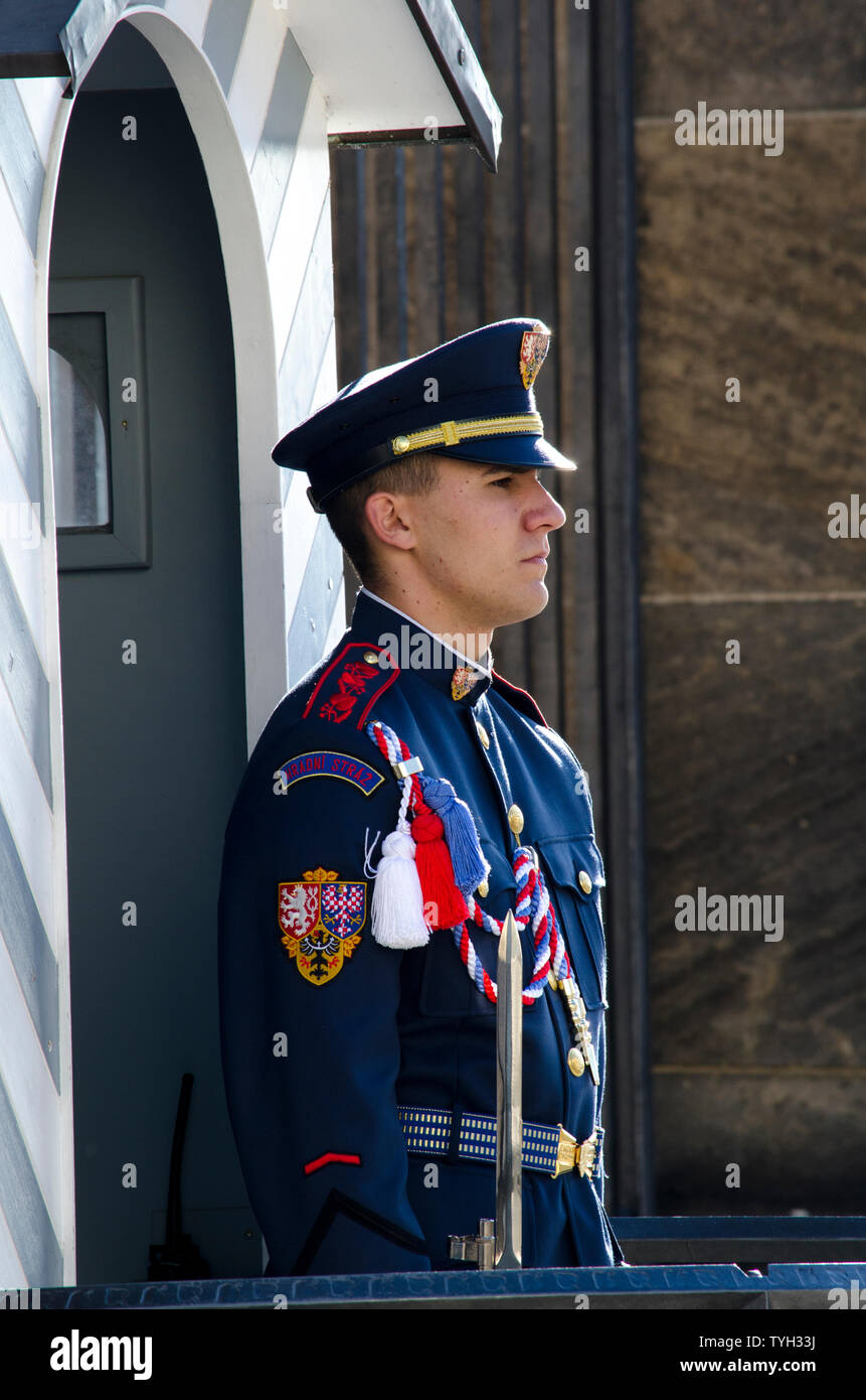 Hradcany. Castle Guard in Prague, Czech Republic. Stock Photo