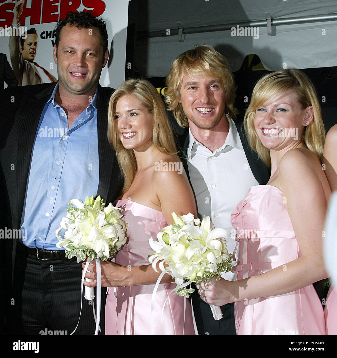 Owen Wilson (right) and Vince Vaughn arrive for the premiere of their new movie 'Wedding Crashers' at the Ziegfeld Theater in New York on July13, 2005.   (UPI Photo/Laura Cavanaugh) Stock Photo