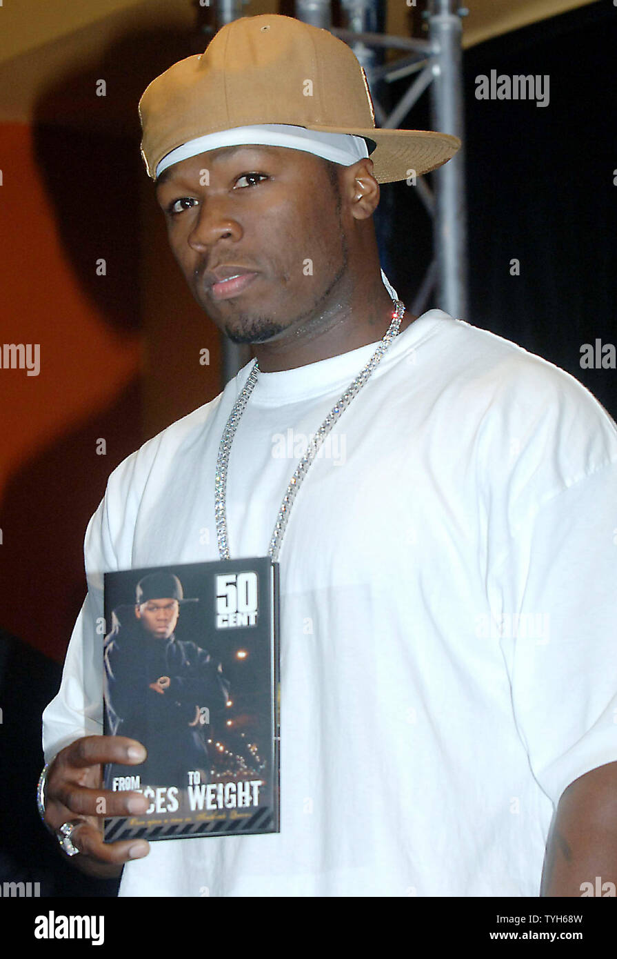Rapper 50 Cent appears at New York's Virgin Megastore on August 9, 2005 to  promo his first autobiography: "From Pieces to Weight: Once upon a time in  Southside Queens" published by MTV