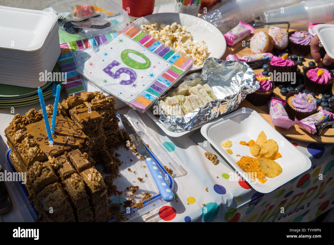 London, UK. 26 June, 2019. Cakes in Westminster for the 50th birthday of noted anti-Brexit campaigner Steve Bray of SODEM (Stand of Defiance European Movement). Credit: Mark Kerrison/Alamy Live News Stock Photo