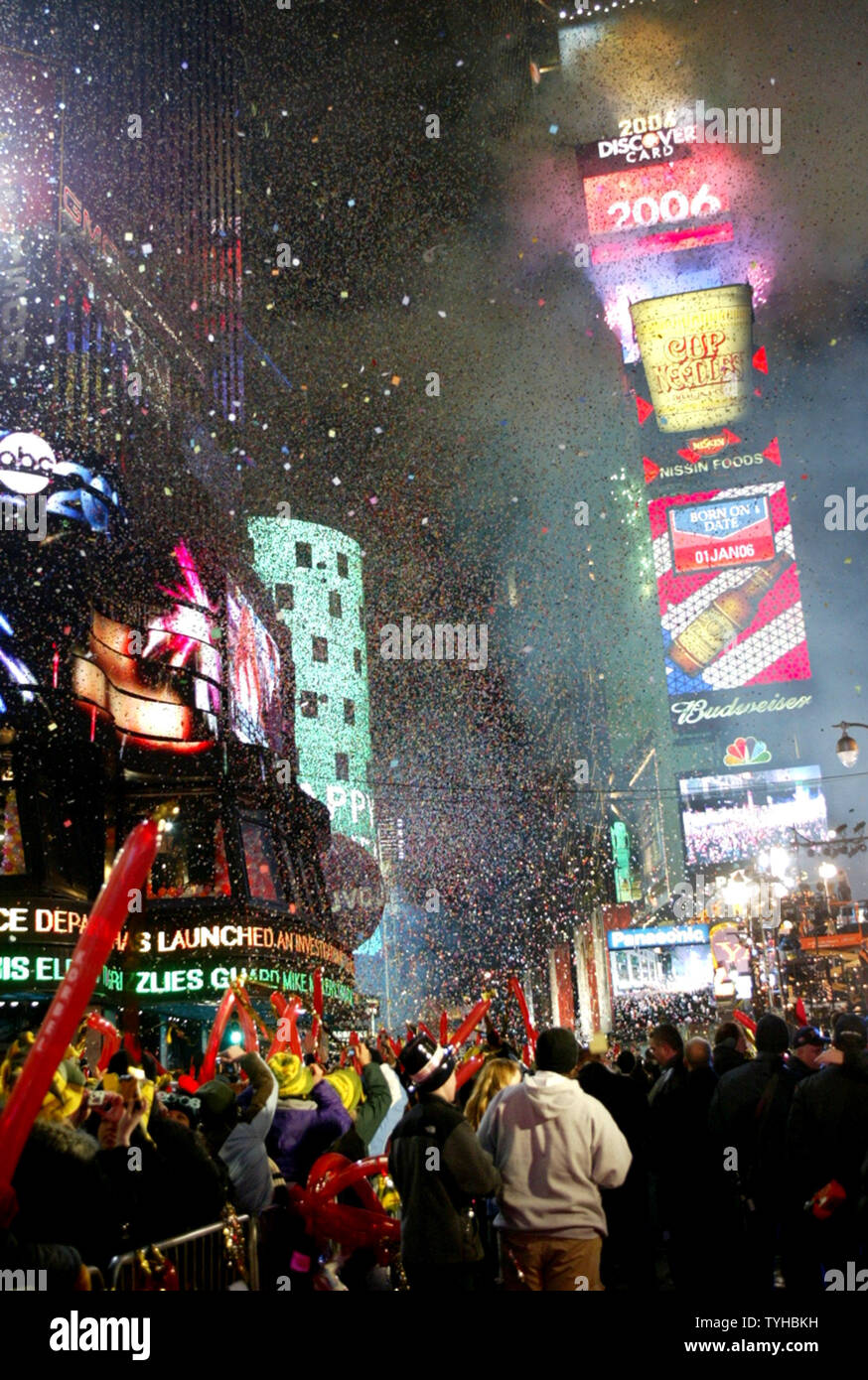 Confetti rains down on Times Square as revelers celebrate the 
