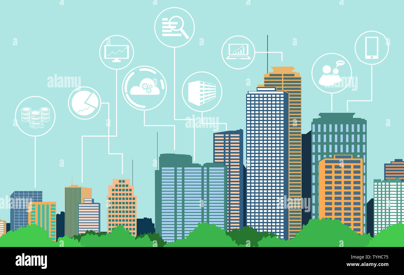 Big data concept icon with city building illustration Stock Photo