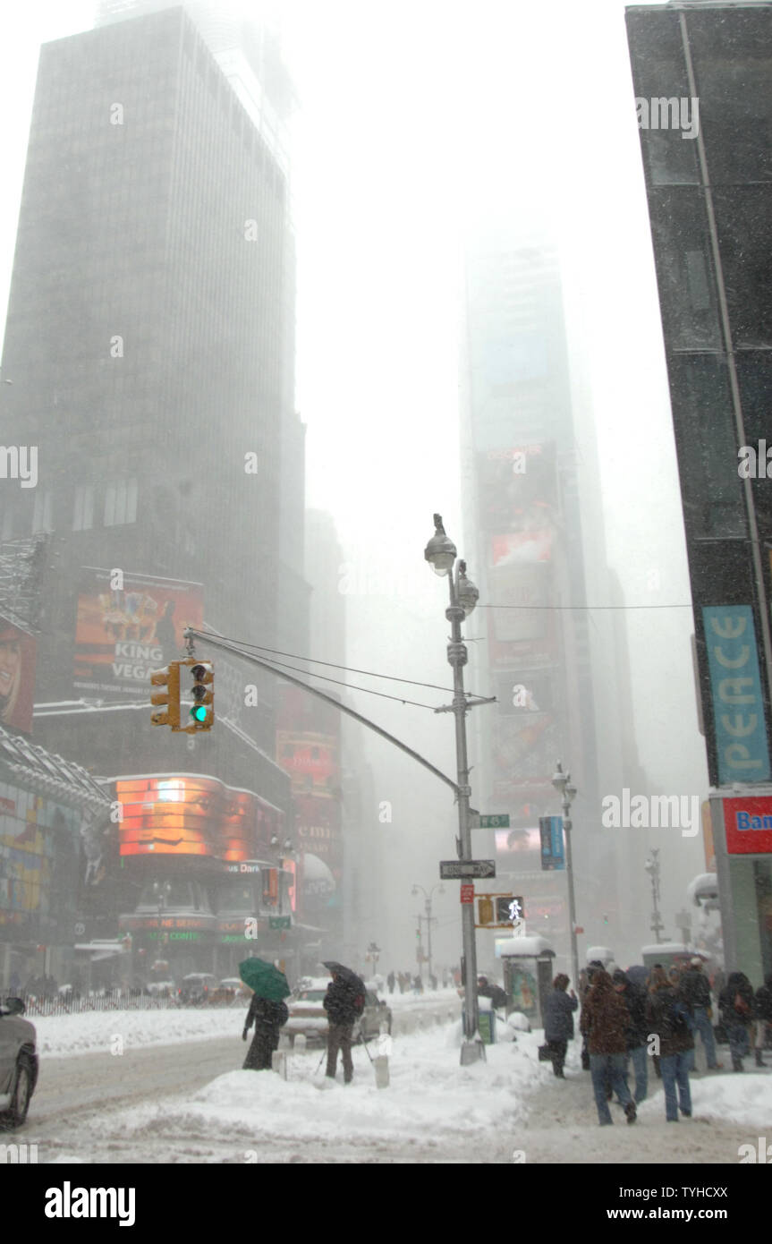 The well known view of New York's Times Square district is all but