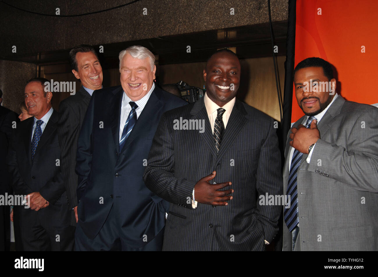 NBC Sports Cast Al Michaels, Chris Collinswoth, John Madden, Sterling Sharpe and Jerome Bettis arrive for the  NBC Primetime Preview of the 2006-2007 Schedule at Radio City Music Hall in New York on May 15, 2006.  (UPI Photo/Robin Platzer) Stock Photo