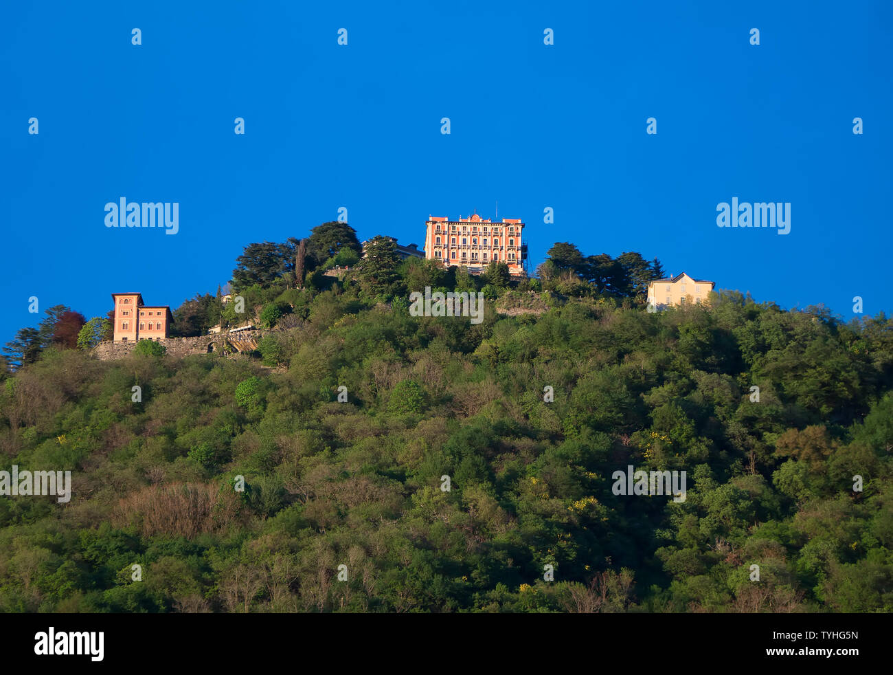 Brunate town view from the Como lake in Italy. Stock Photo