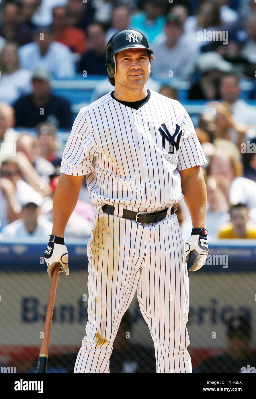 New York Yankees Johnny Damon reacts after a called strike in the bottom of  the 6th inning at Yankees Stadium in New York City on May 17, 2006. The New  York Yankees