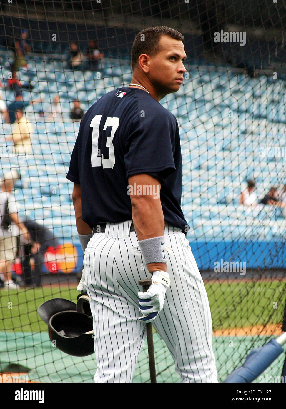 New York Yankees' third baseman Alex Rodriguez during batting practice  before the final game of the American League championship series against  the Boston Red Sox at Yankee Stadium on October 20, 2004