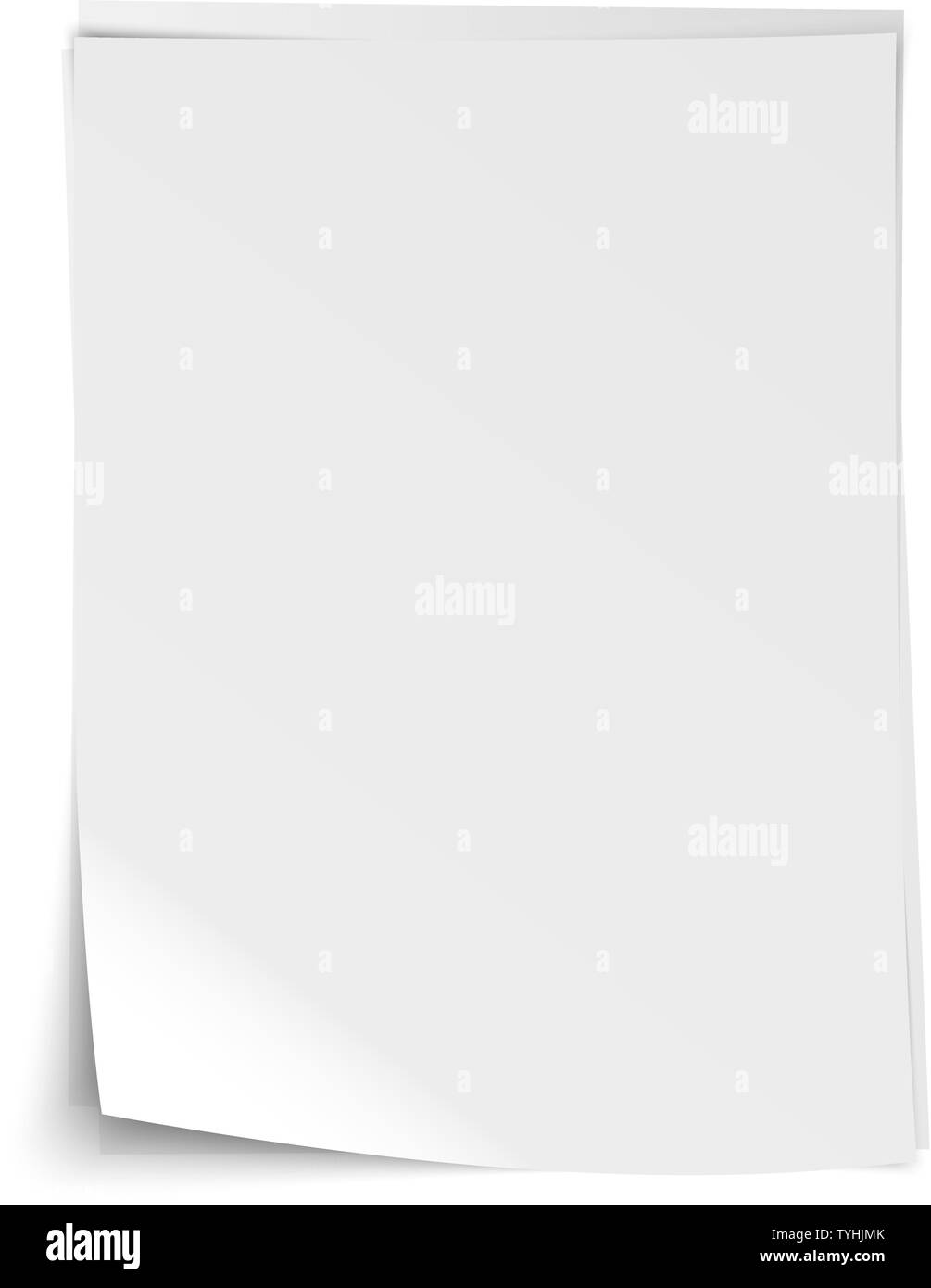 stack of empty realistic white sheets of writing paper with bent corner and shadows vector illustration Stock Vector