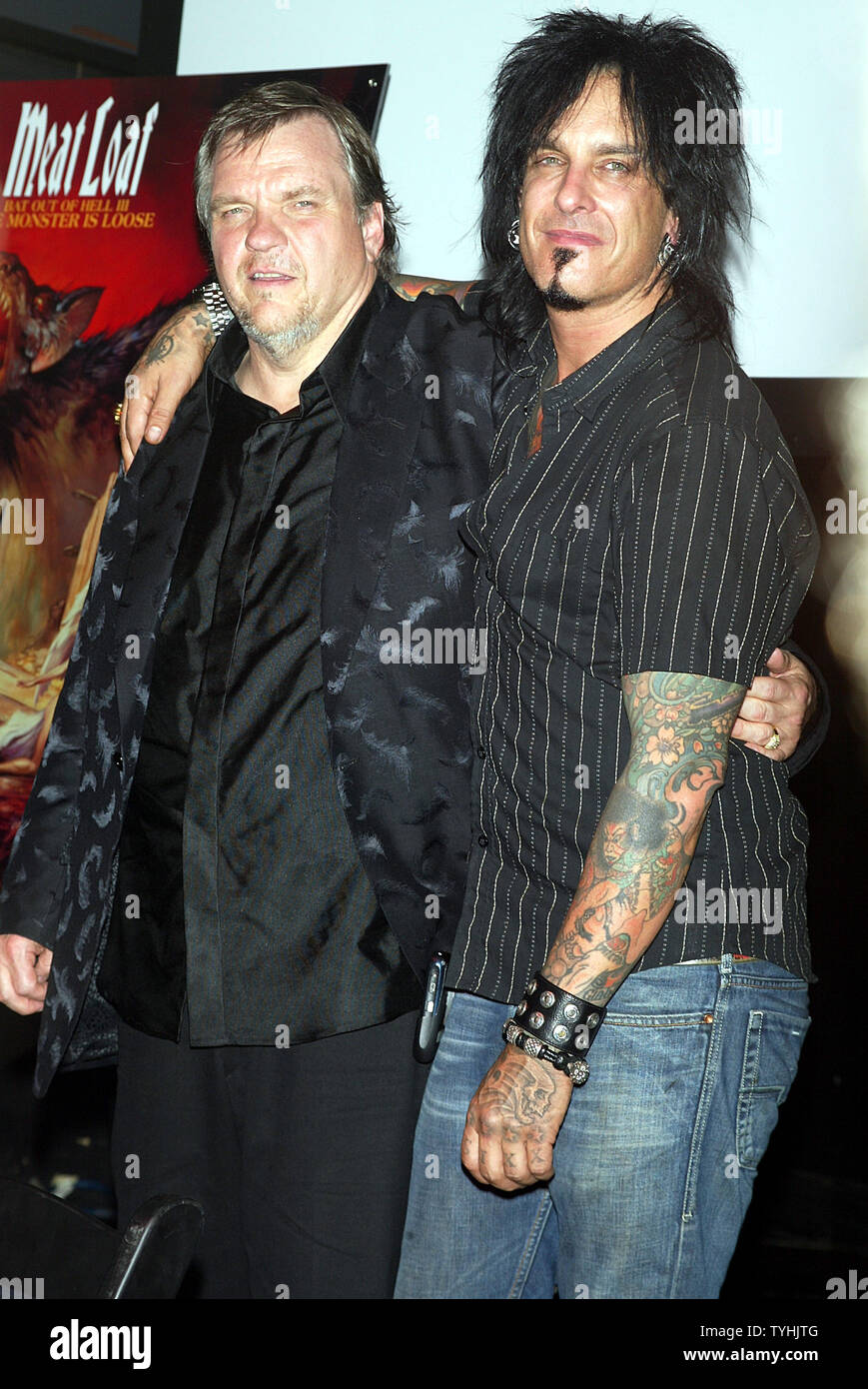 Meat Loaf (left) poses with Nikki Sixx (who colaborated on the album
