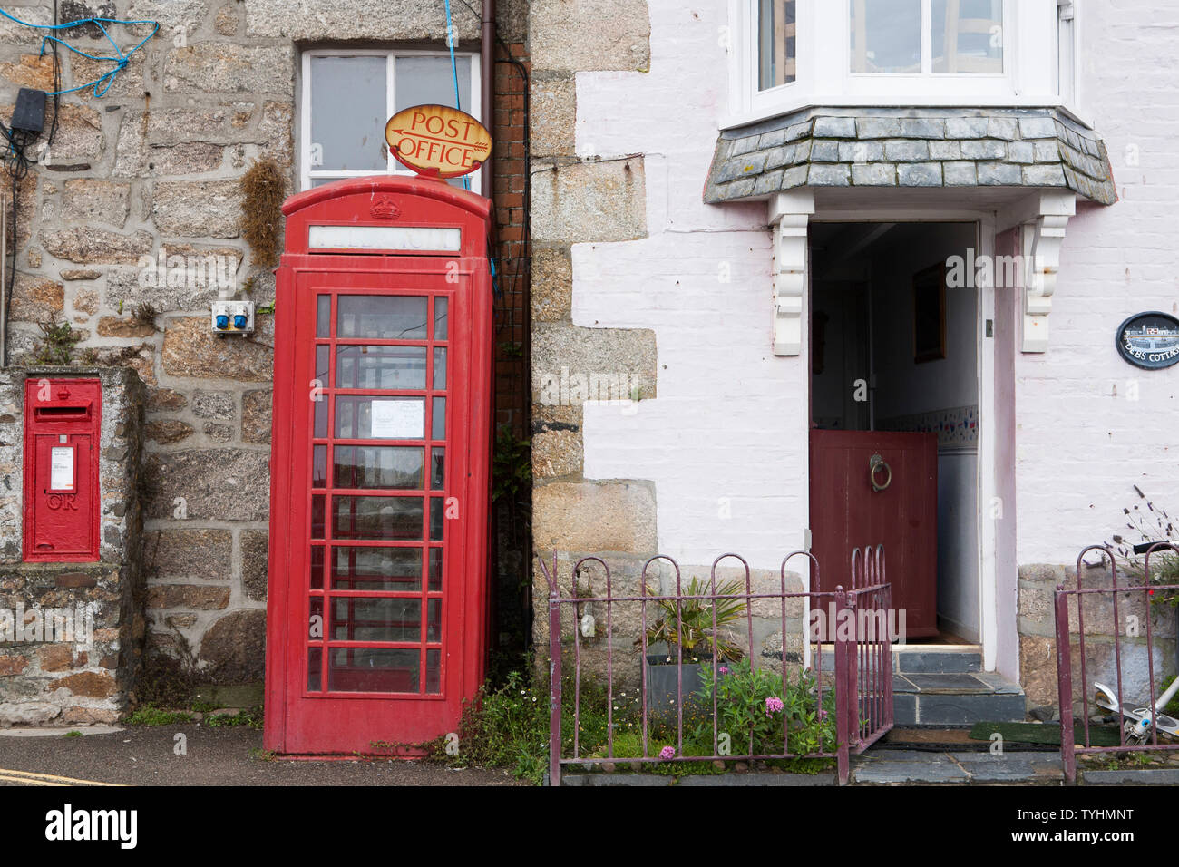 Rural red telephone box and post box, cornwall, England uk Stock Photo ...