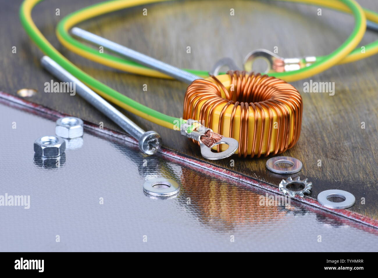 Copper coil electronics industry component Stock Photo Alamy