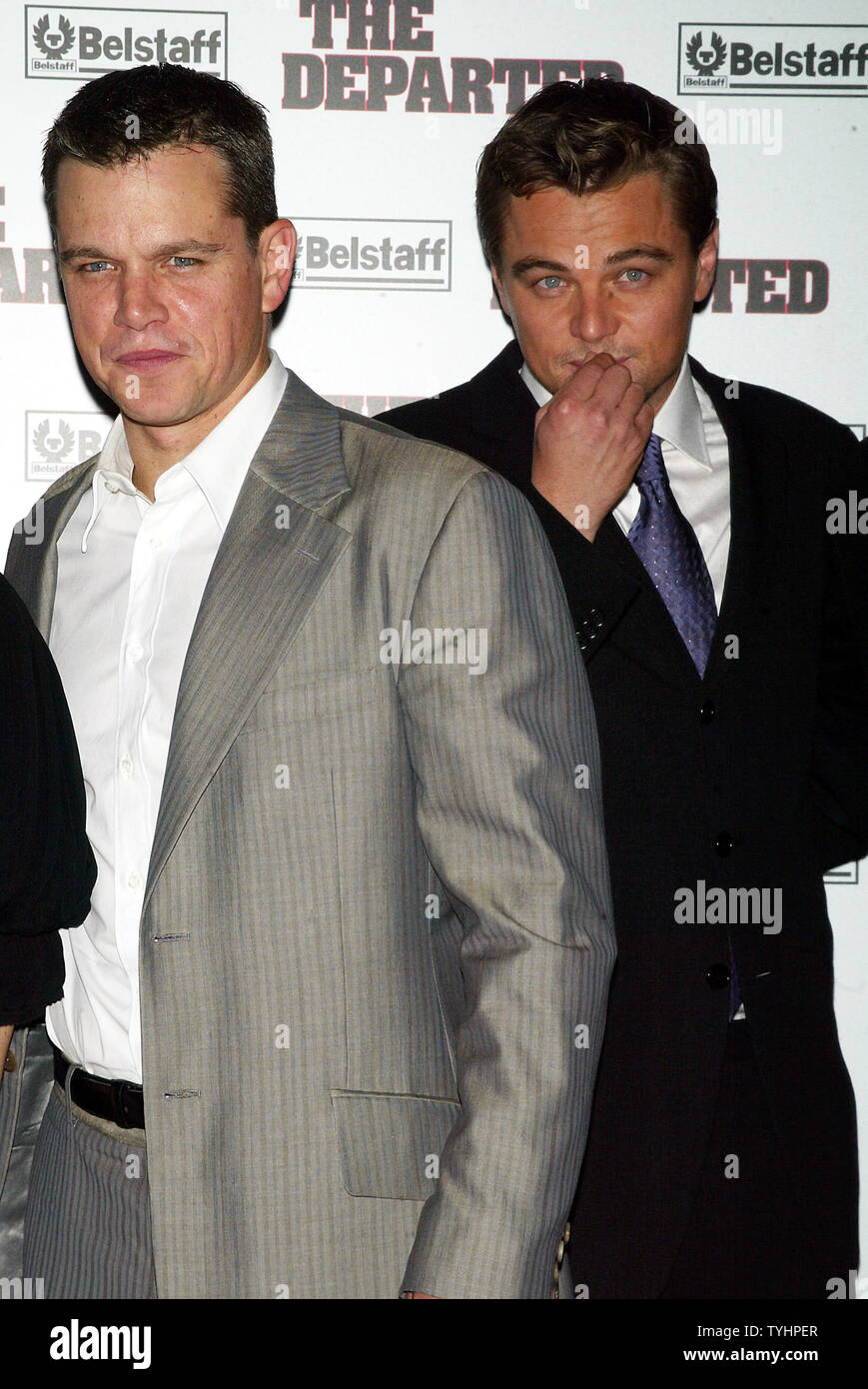 Matt Damon (left) and Leonardo DiCaprio arrive for the premiere of their  new movie "The Departed" at the Ziegfeld Theater in New York on September  26, 2006. (UPI Photo/Laura Cavanaugh Stock Photo -
