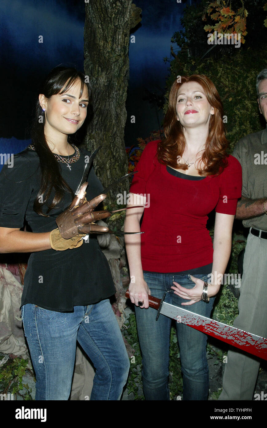 Jordana Brewster (left) and Diora Baird promote their new movie 'The Texas Chainsaw Massacre: The Beginning' at the unveiling of the 'Chamber Live! Featuring House of Horrors' at Madame Tussauds in New York on September 28, 2006.  (UPI Photo/Laura Cavanaugh) Stock Photo