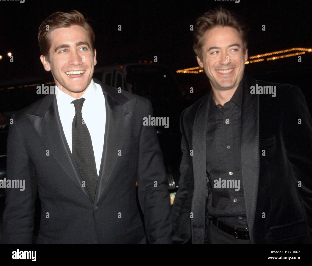 Actors Jake Gyllenhaal and Robert Downey Jr. right attend the