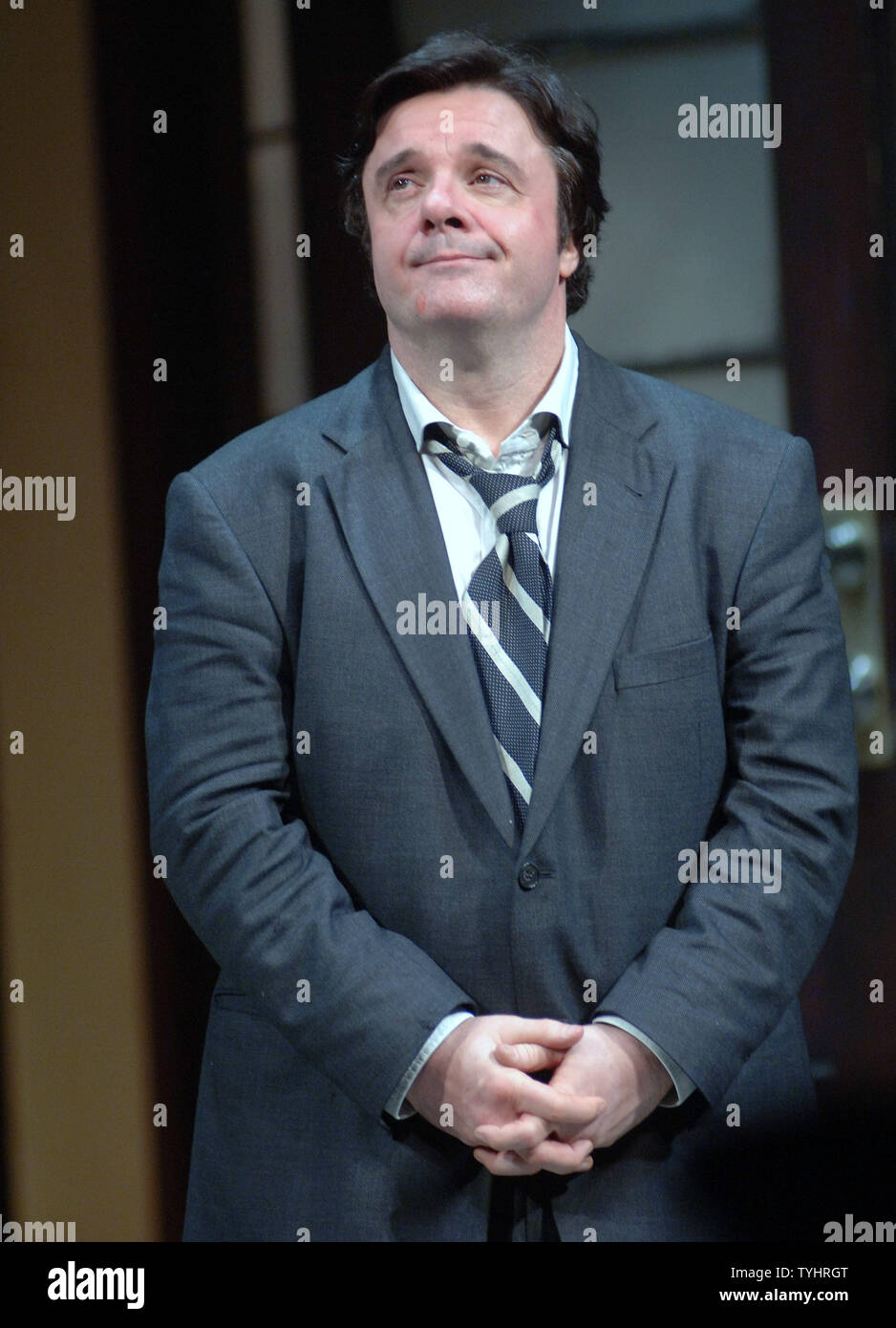 Actor Nathan Lane takes his opening night curtain call bows in the Simon Gray play 'Butley' which opened on Broadway at the Booth Theatre on October 25, 2006. (UPI Photo/Ezio Petersen) Stock Photo