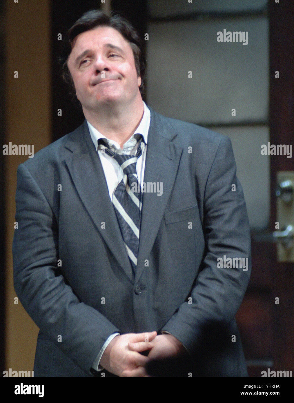 Actor Nathan Lane takes his opening night curtain call bows in the Simon Gray play 'Butley' which opened on Broadway at the Booth theatre on October 25, 2006. (UPI Photo/Ezio Petersen) Stock Photo
