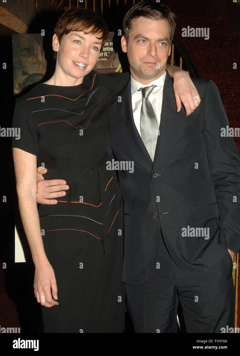 Actress Julianne Nicholson, who stars in the  tv series Law and Order: Criminal Intent and actor Justin Kirk pose for the media at the New York  premiere of their film 'Flannel Pajamas' on November 13, 2006.  (UPI Photo/Ezio Petersen) Stock Photo