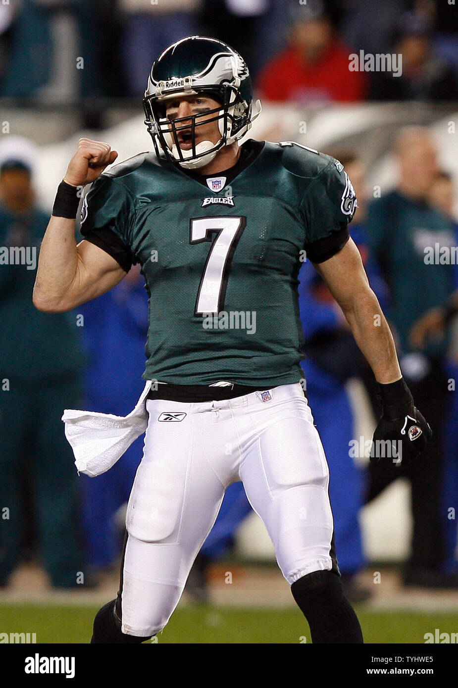 Philadelphia Eagles Jeff Garcia reacts to a Brian Westbrook touchdown run  in the 2nd quarter at Lincoln Financial Field, in Philadelphia Pennsylvania  on January 8, 2007. The Philadelphia Eagles host the New