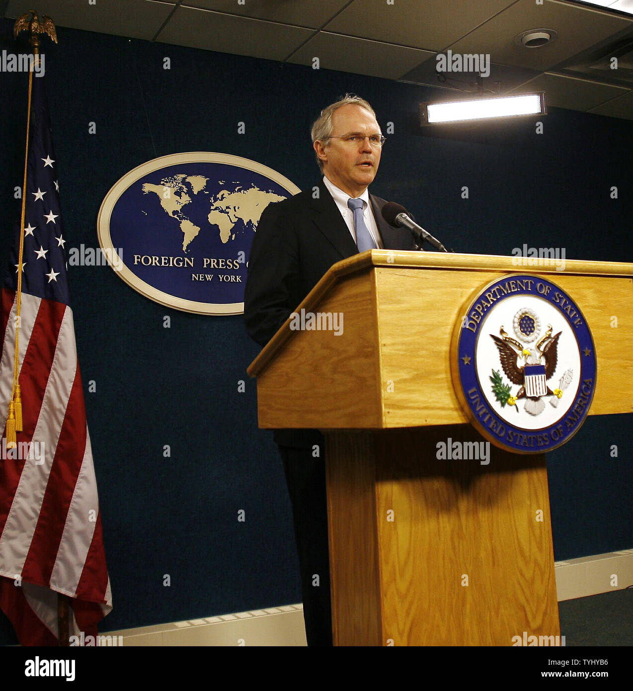 Ambassador Christopher Hill speaks to the media at the New York Foreign ...