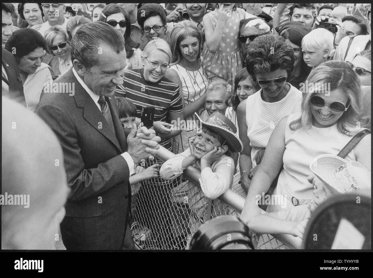 Richard M. Nixon speeking to people upon arriving at Andrews Air Force