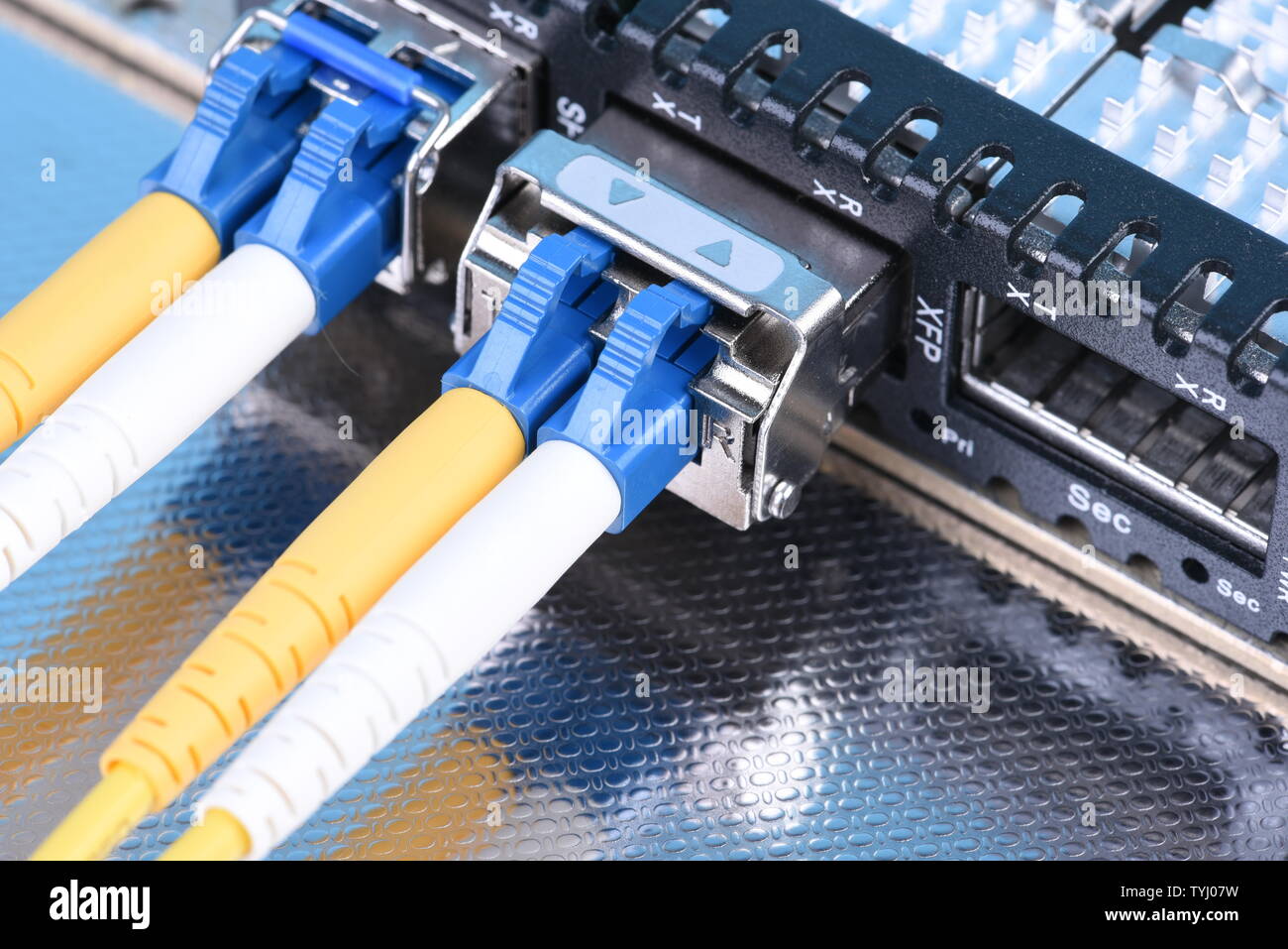 Optical network equipment in data center closeup Stock Photo Alamy