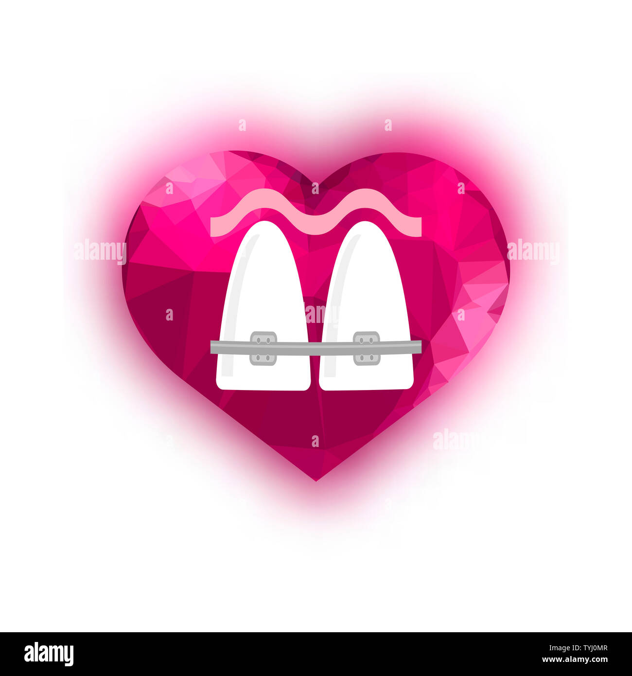 Medical Braces Teeth Icon with Pink Heart. Dental Care Background. Orthodontic Treatment Stock Photo