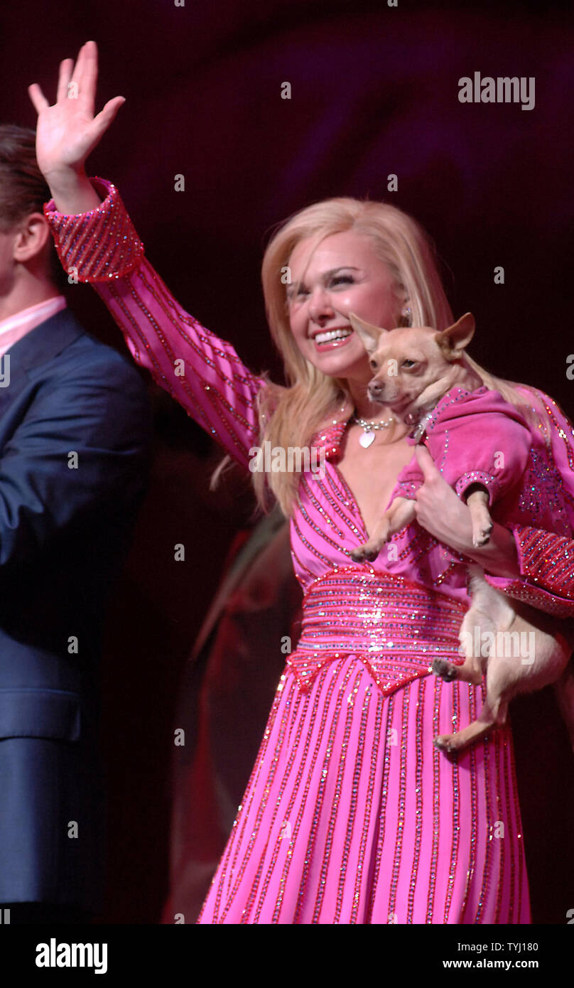 Actress Laura Bell Bundy takes her opening night curtain call bows at New York's Palace theatre in the Broadway musical 'Legally Blonde' on April 29, 2007. The musical is based on the MGM film.  (UPI Photo/Ezio Petersen) Stock Photo
