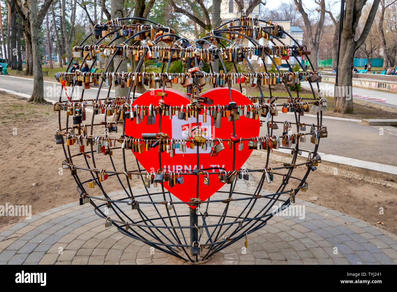 Love locks in the Metropolitan Nativity Cathedral Park in Chișinău, Moldova Stock Photo