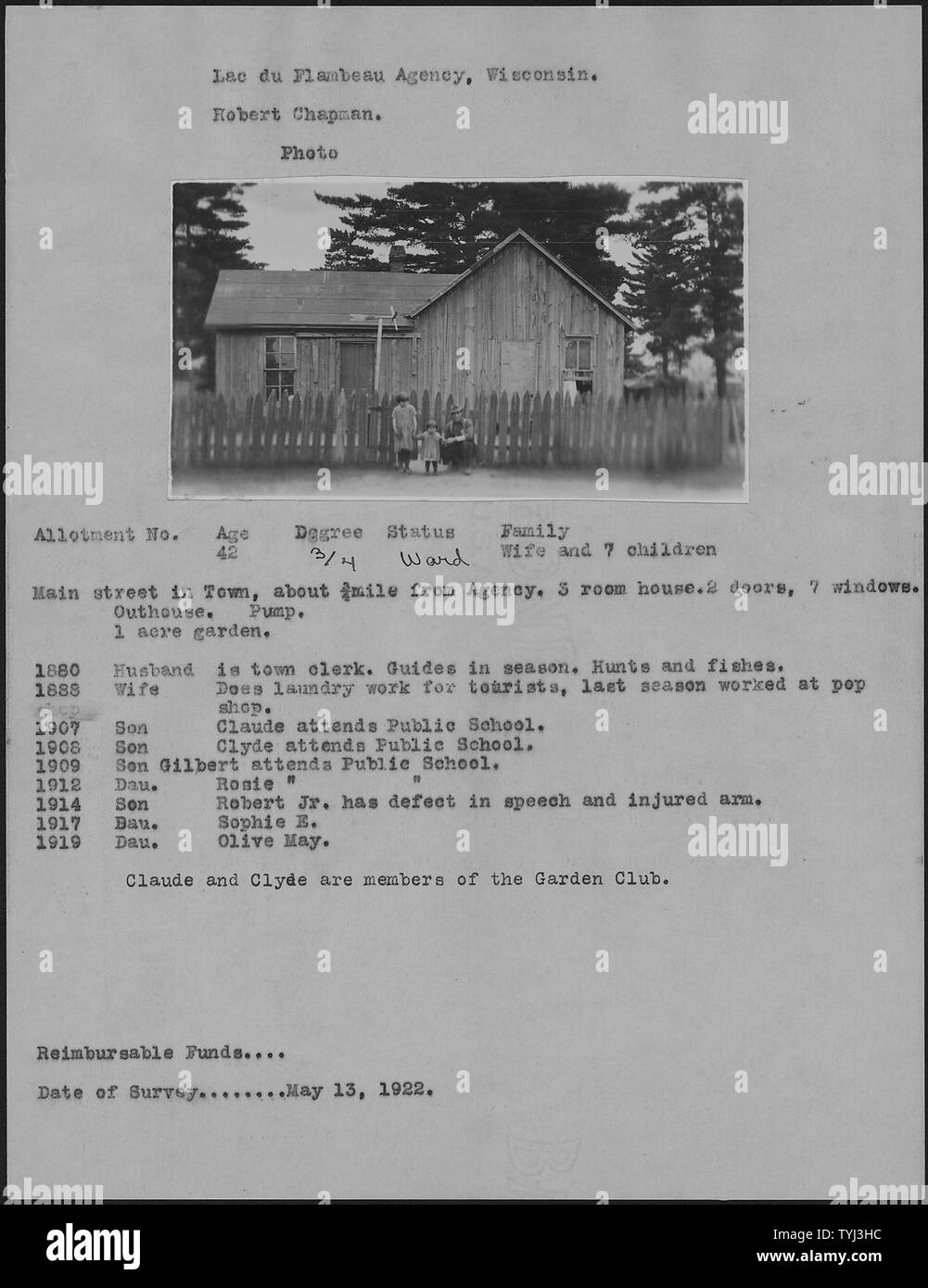 Robert Chapman; Scope and content Description of Allotment for Robert