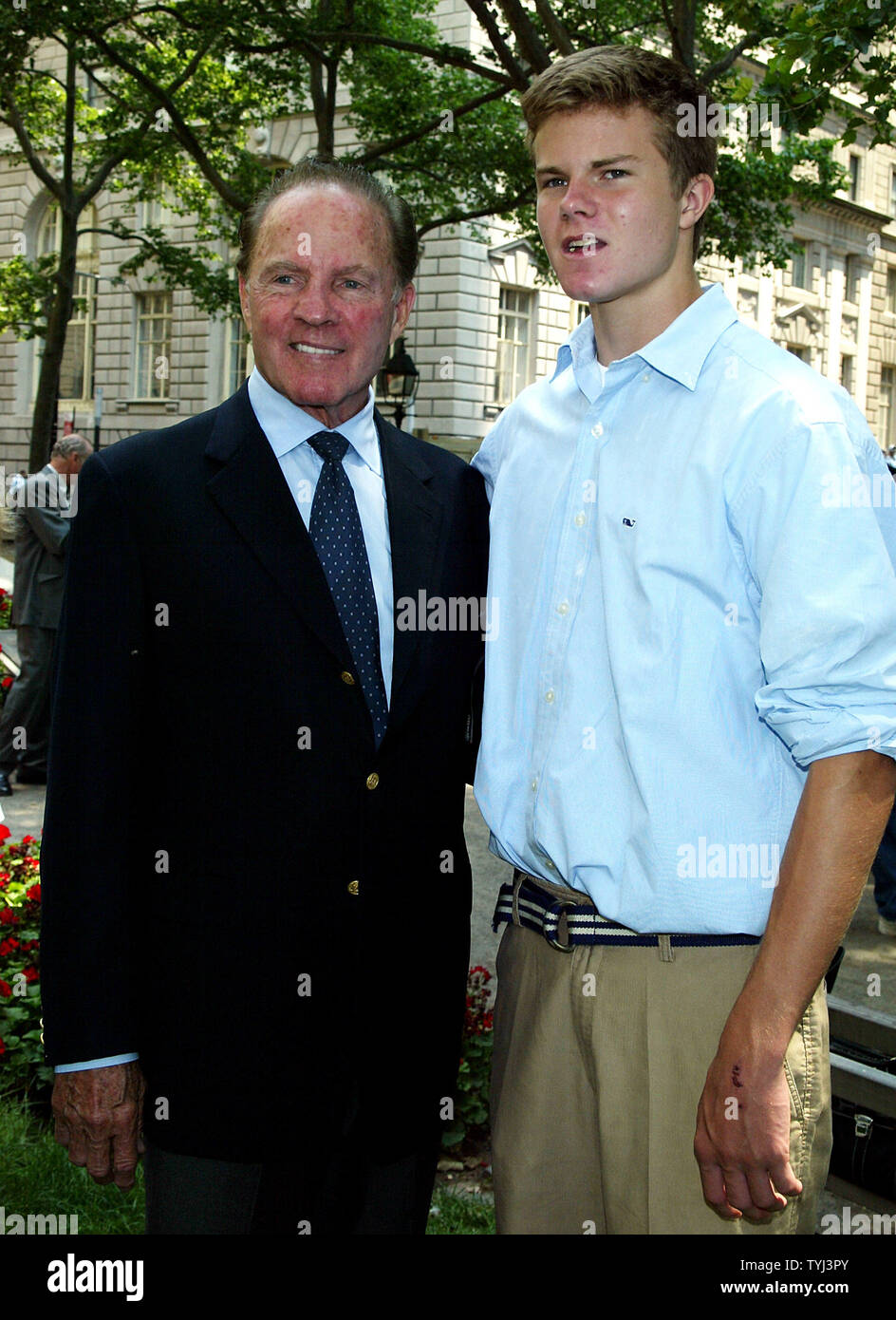 Frank Gifford and son Cody Gifford arrive at the press conference announcing the Partnership between the Pro Football Hall of Fame and the National Sports Museum at Bowling Green Park in New York on June 19, 2007.  (UPI Photo/Laura Cavanaugh) Stock Photo